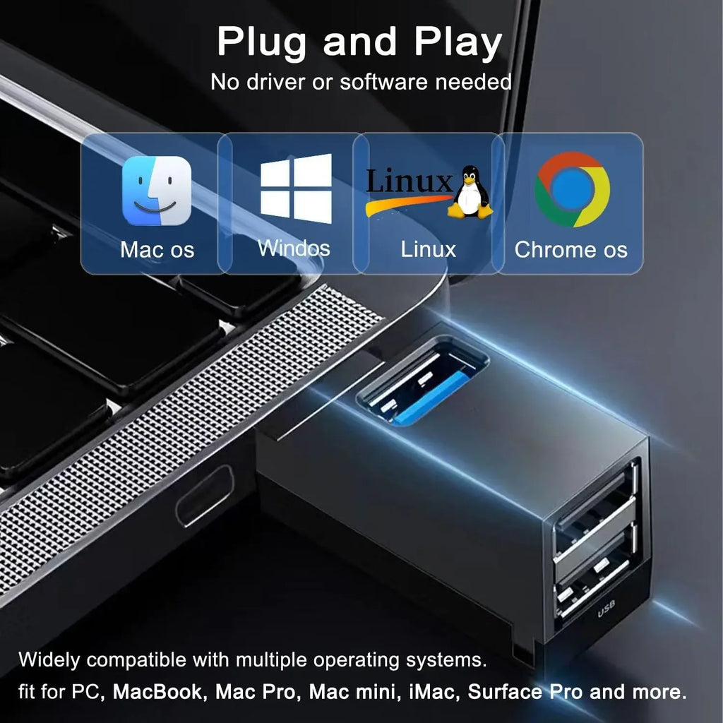3-in-1 USB 3.0 Hub — High-Speed 5Gbps Splitter for PC, Mac & Laptop