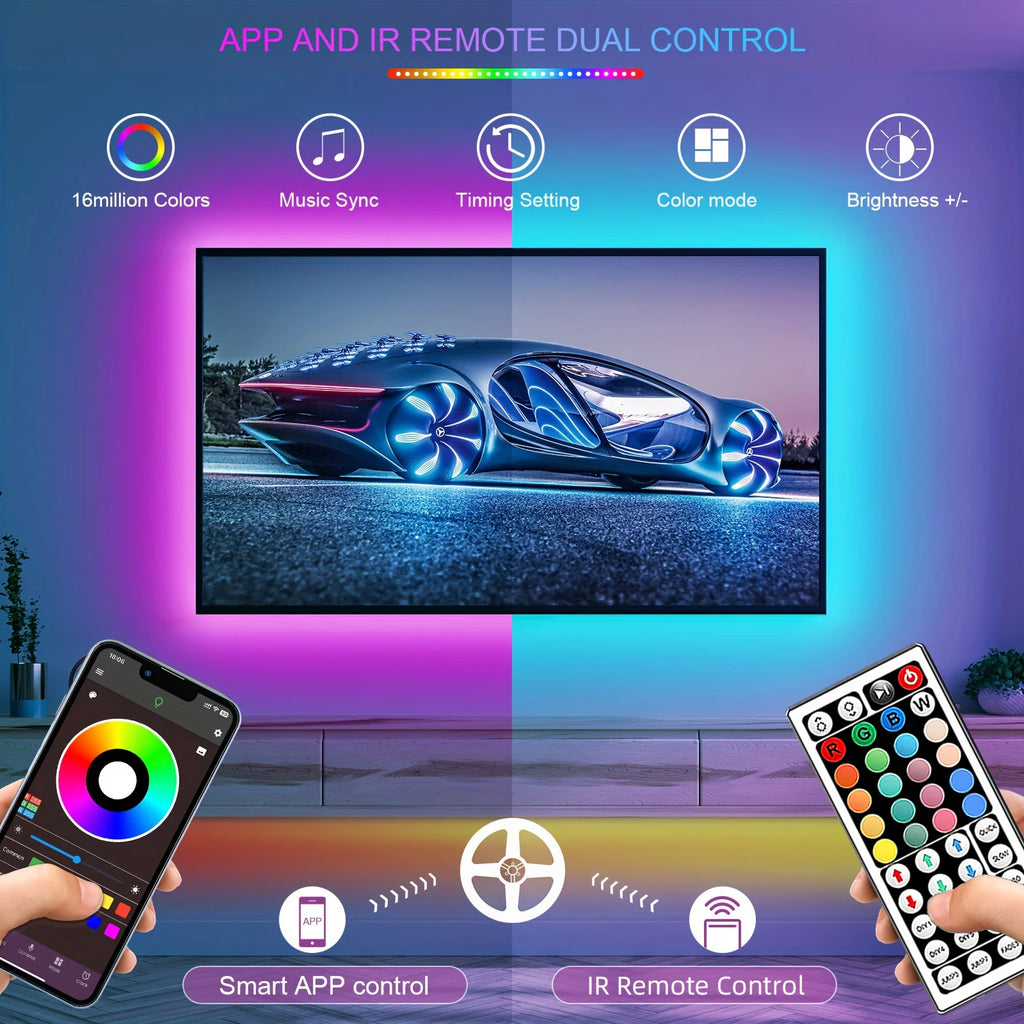 RGB LED Strip Lights — App & Remote Control, 0.5m to 30m Room Lighting
