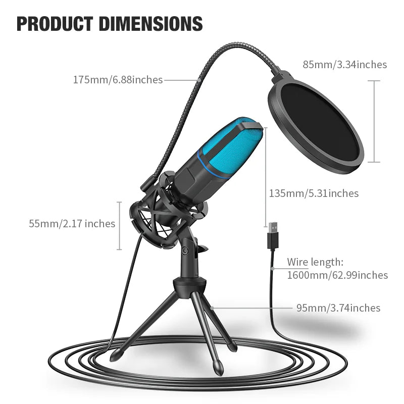 USB RGB Gaming Microphone — Studio-Quality Sound for Streaming & Podcasts