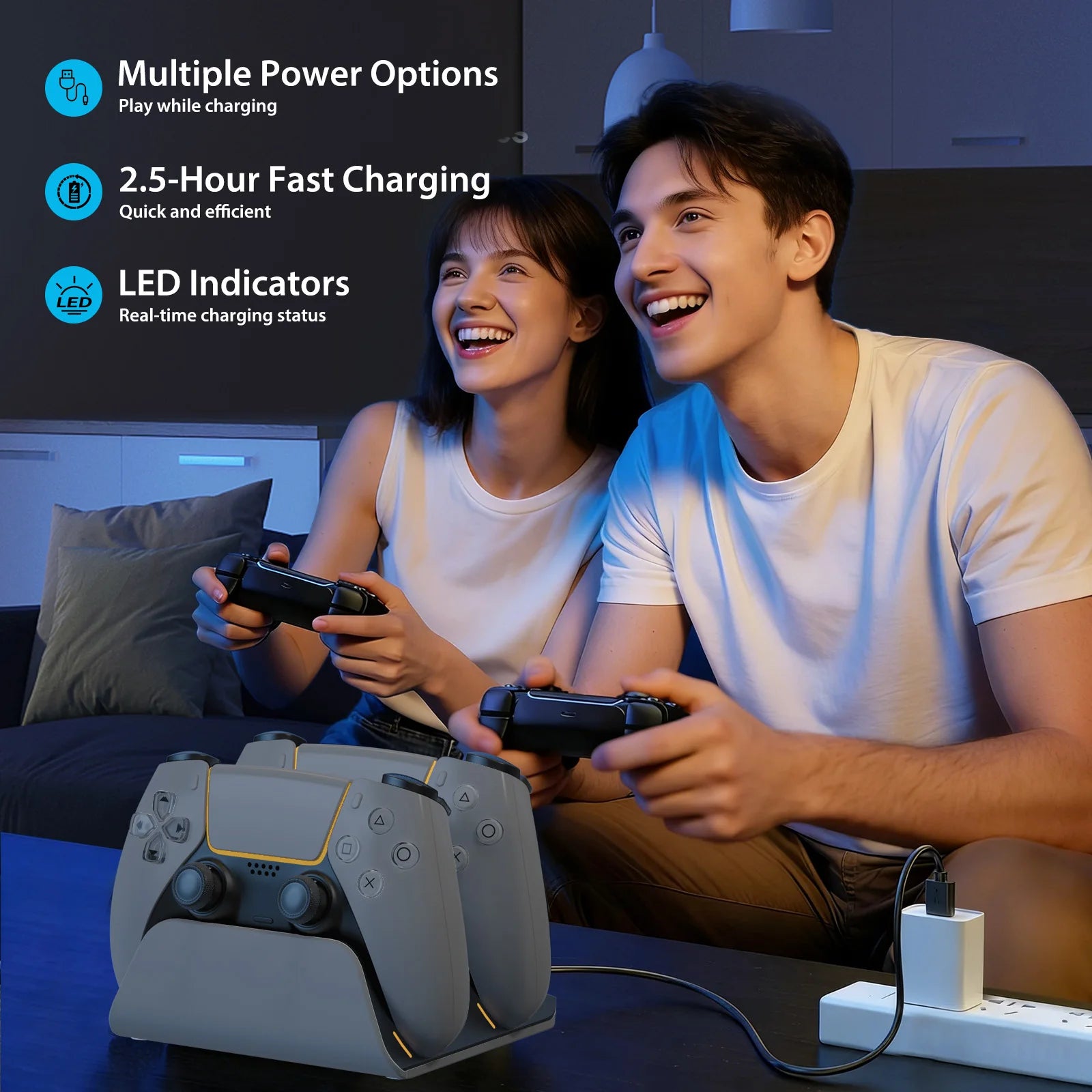 PS5 Dual Controller Charging Dock — Fast Wireless Charging Station
