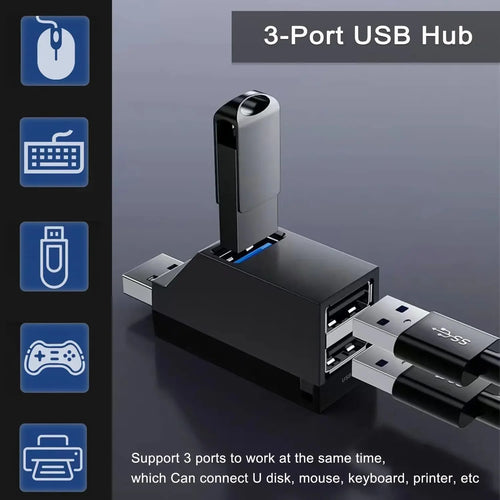3-in-1 USB 3.0 Hub — High-Speed 5Gbps Splitter for PC, Mac & Laptop