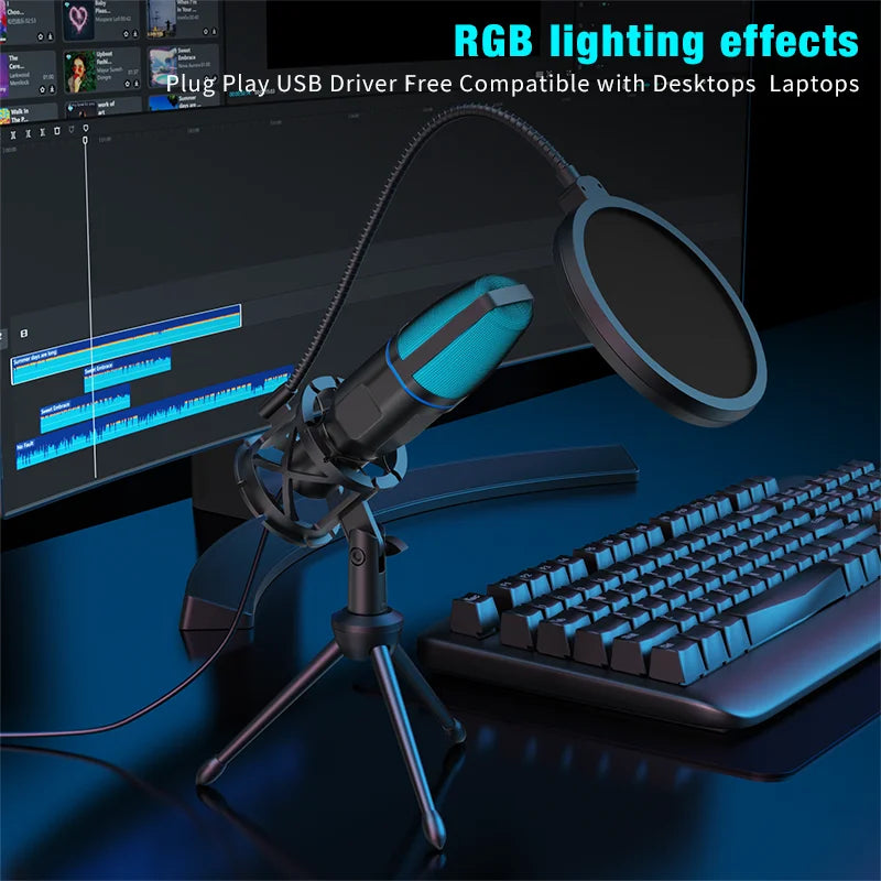 USB RGB Gaming Microphone — Studio-Quality Sound for Streaming & Podcasts