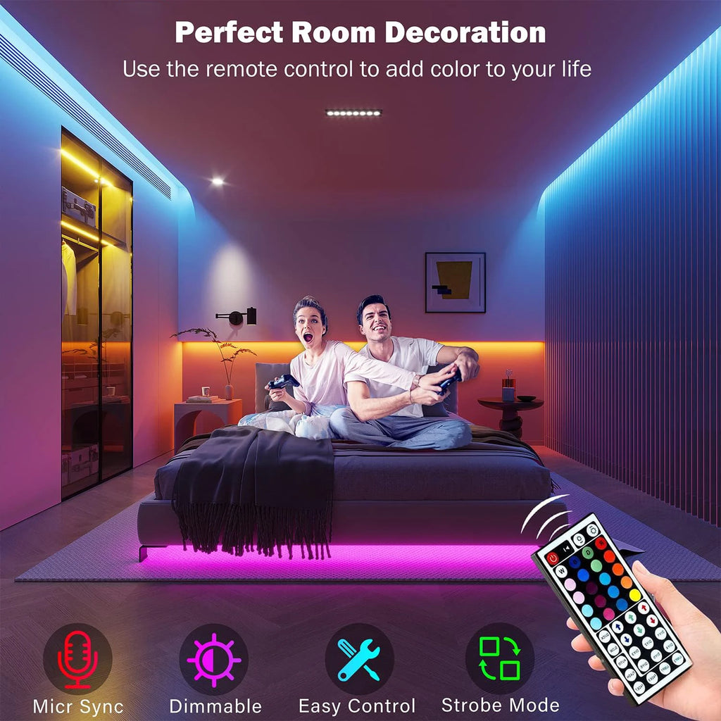 RGB LED Strip Lights — App & Remote Control, 0.5m to 30m Room Lighting