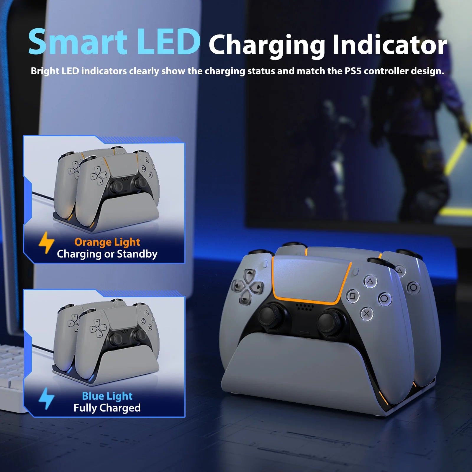 PS5 Dual Controller Charging Dock — Fast Wireless Charging Station