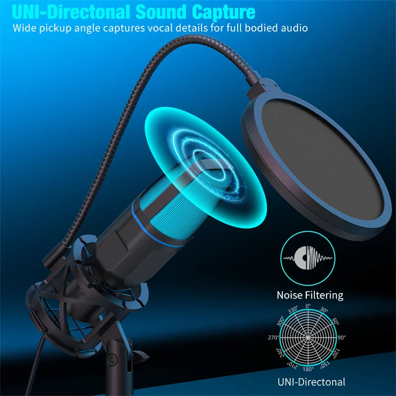 USB RGB Gaming Microphone — Studio-Quality Sound for Streaming & Podcasts