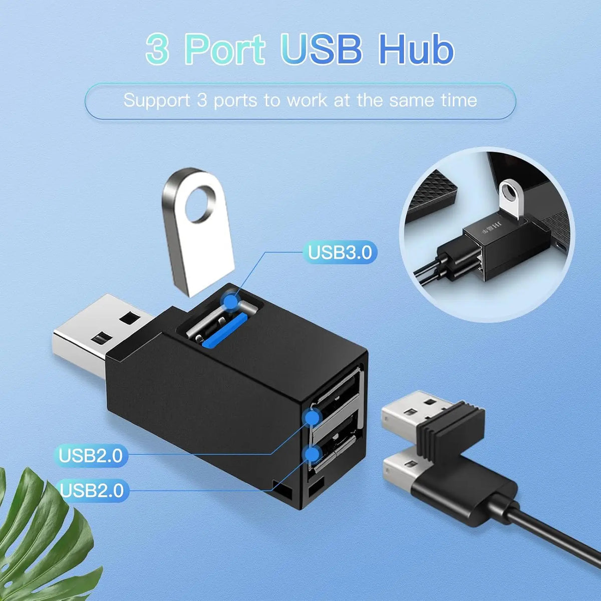3-in-1 USB 3.0 Hub — High-Speed 5Gbps Splitter for PC, Mac & Laptop